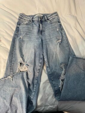 High-Rise Distressed Women's Jeans in Light Blue